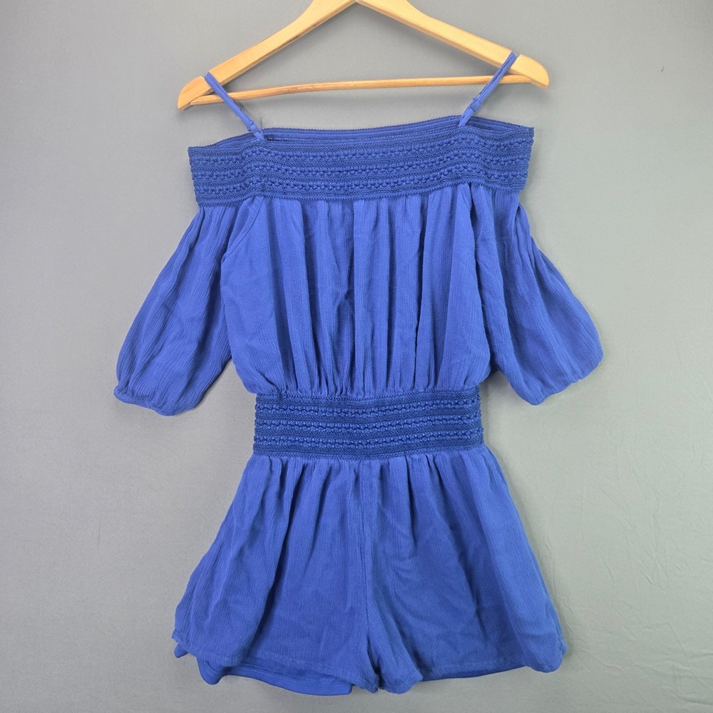 Purple Snow Romper Off Shoulder Small Blue Crochet Smocked Boho Summer Festival